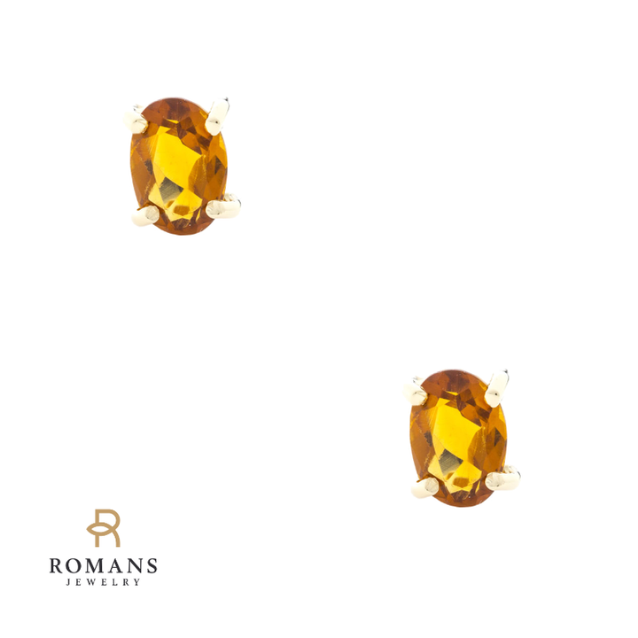 Oval Citrine Stud Earrings 14K Yellow Gold 2CTW