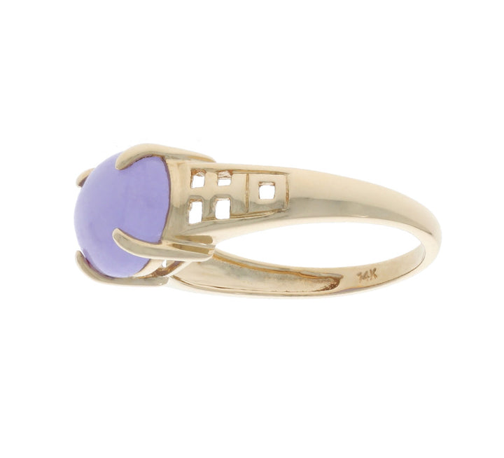 Lavender Jade Oval Ring 14K Yellow Gold