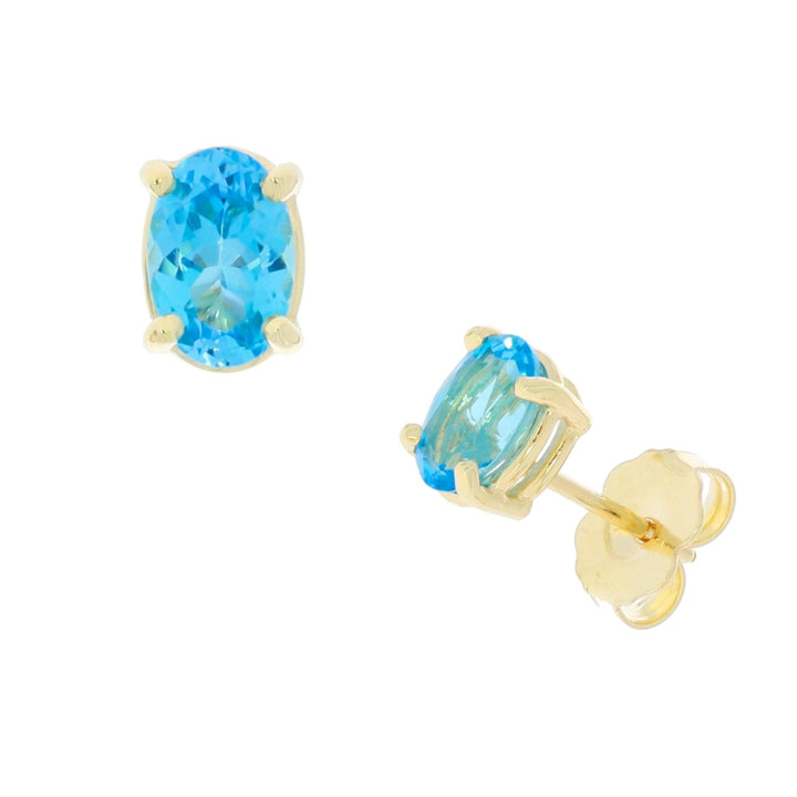 Swiss Blue Topaz Stud Earrings 14K Yellow Gold 1.07CTW
