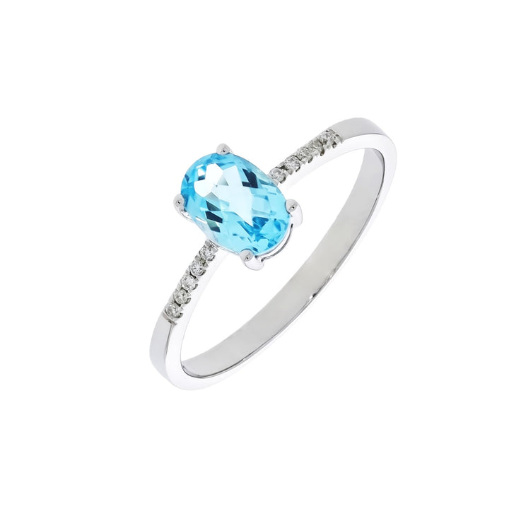 Oval Topaz Diamond Ring 14K White Gold .88 CT