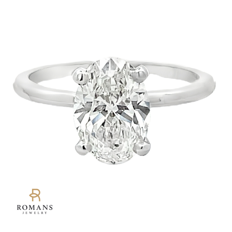 Oval Solitaire Lab Grown 1.58ct Diamond Engagement Ring 14K White Gold