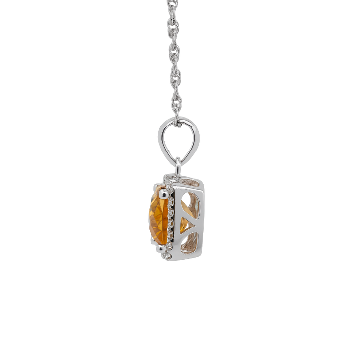 Citrine Diamond Halo Drop Pendant 14K White Gold 1.33CT