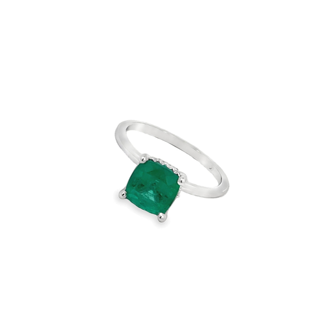 Emerald Hidden Halo Ring 14K White Gold 1.71CT