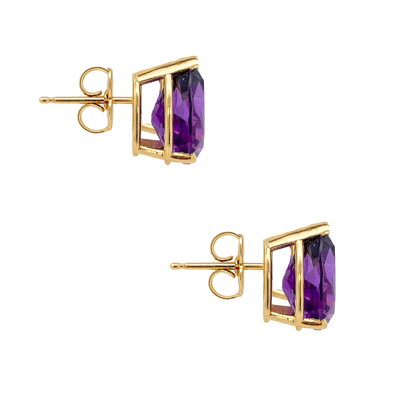 Amethyst Pear-Shape Studs 14K Yellow Gold 4.52CTW