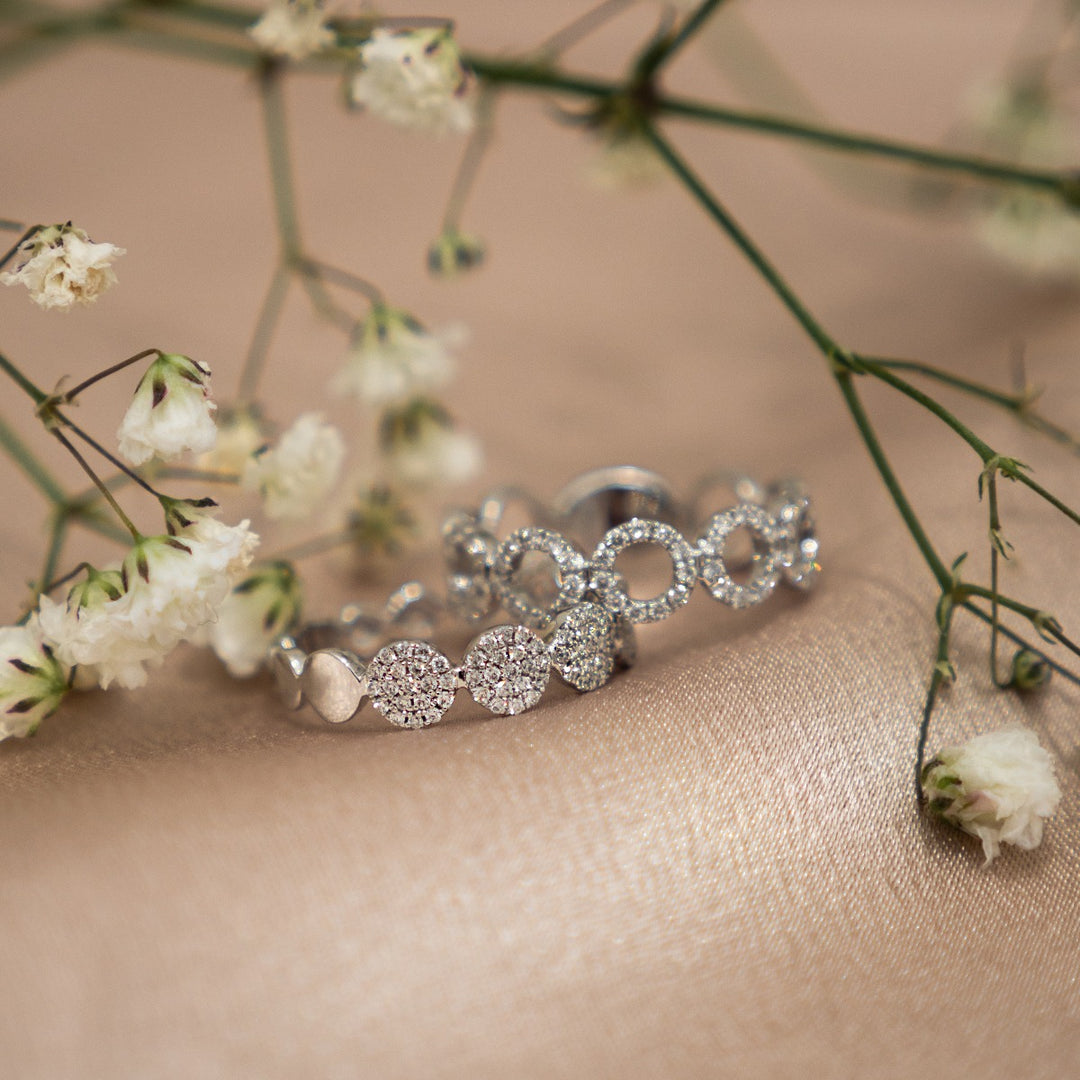 Pave Diamond Disks Band 14K White Gold .31CTW