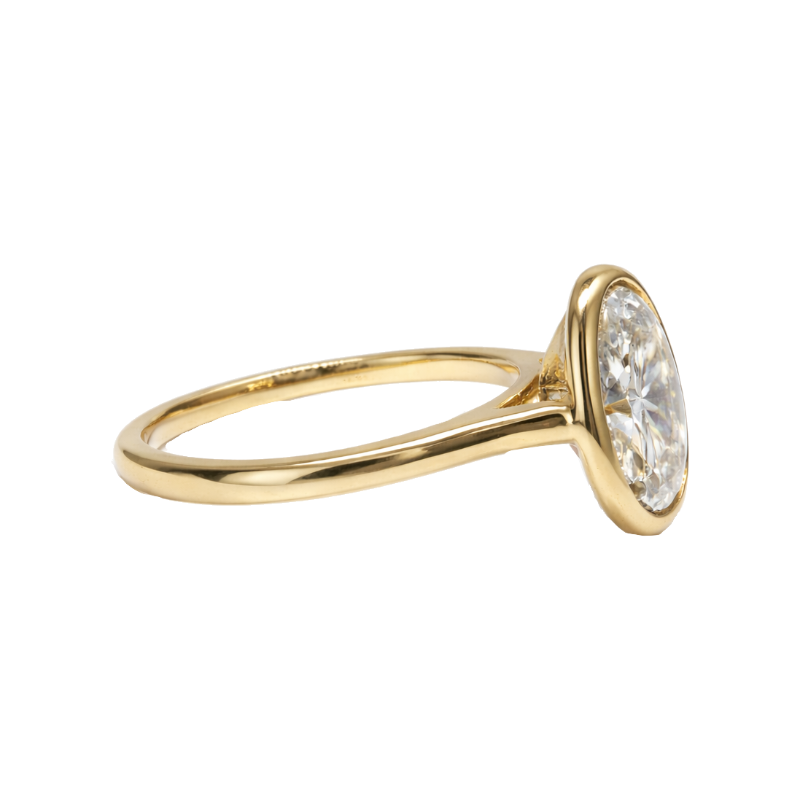 Lumière Solitaire Bezel 2CT Oval Lab Diamond 14K Yellow Gold