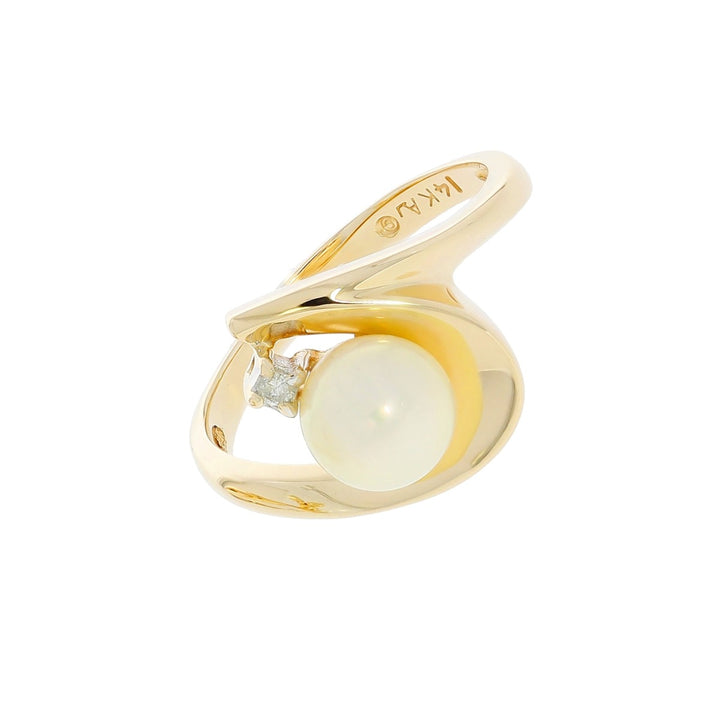 Pearl Diamond Ring 14K Yellow Gold