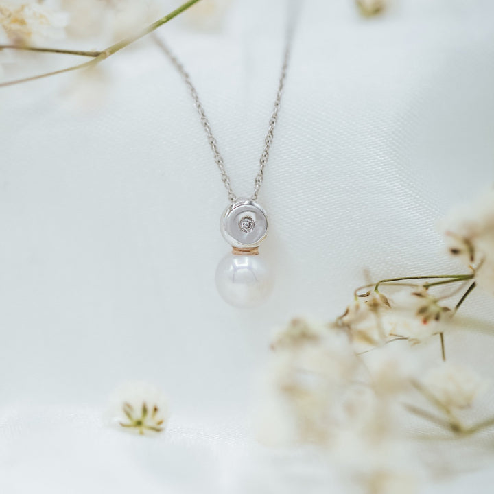 Pearl Diamond Pendant 14K White Gold
