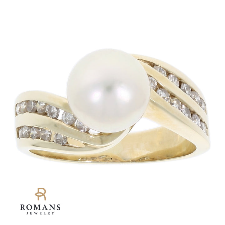 Pearl Diamond Ring 14K Yellow Gold