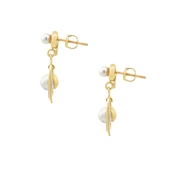 Dangle Pearl Earrings 14K Yellow Gold 6.5mm