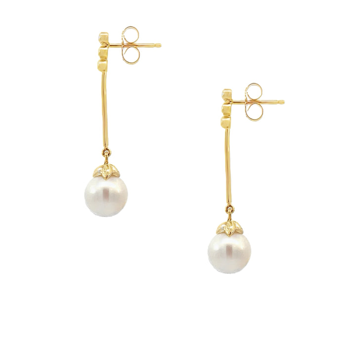 Pearl & Diamond Dangle Earrings 14K Yellow Gold