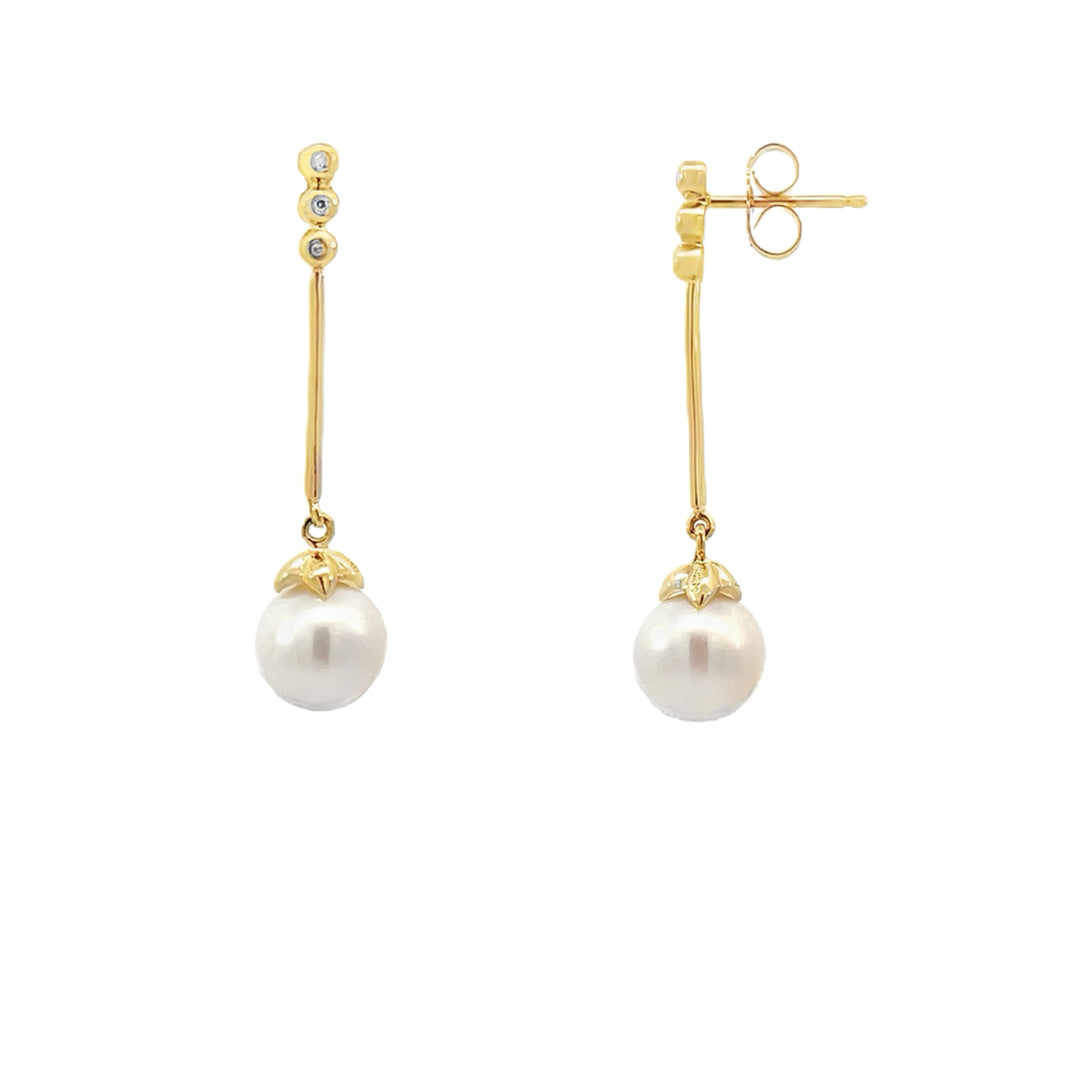 Pearl & Diamond Dangle Earrings 14K Yellow Gold