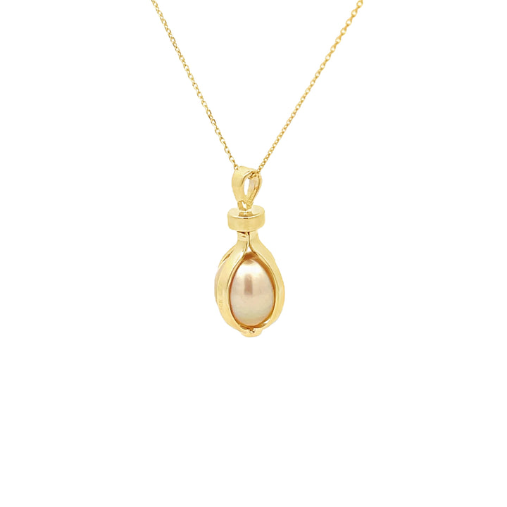 Caged Yellow Pearl Pendant 14K Yellow Gold