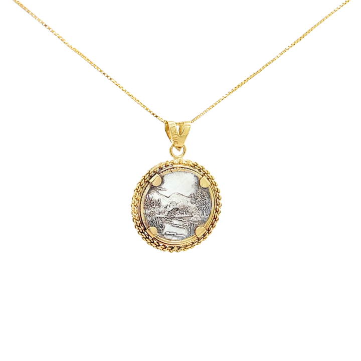 Elk Coin Pendant 14K Two Tone Gold