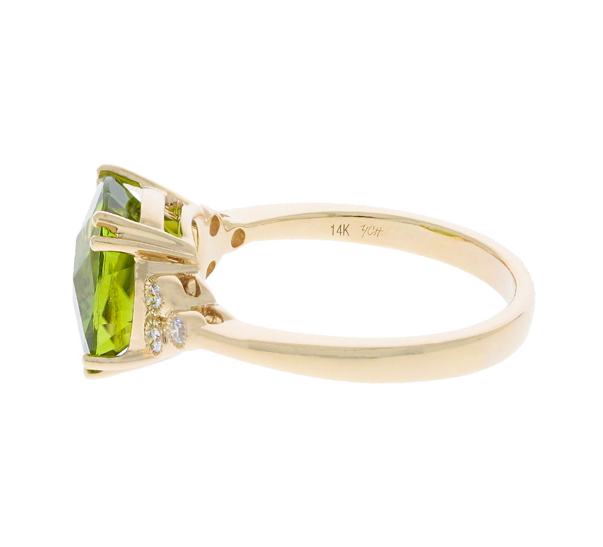 Peridot Diamond Ring 14K Yellow Gold 4.18 CT