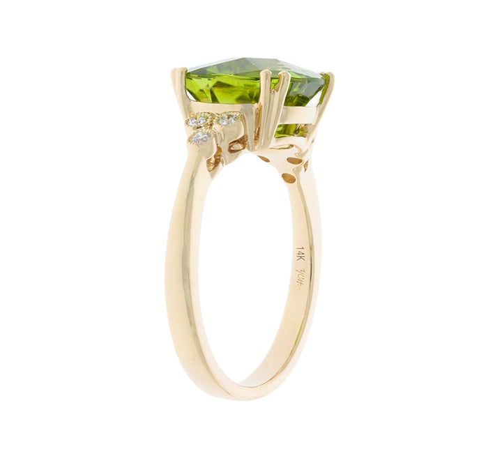 Peridot Diamond Ring 14K Yellow Gold 4.18 CT