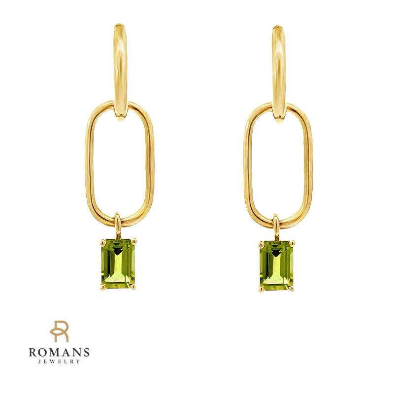 Paperclip Drop Peridot Earrings 14K Yellow Gold