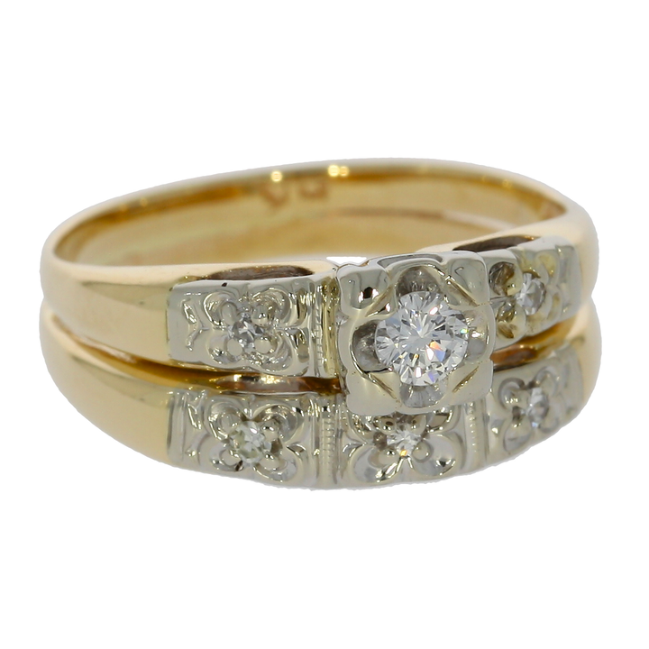 Vintage Diamond Wedding Set 14K Two Tone