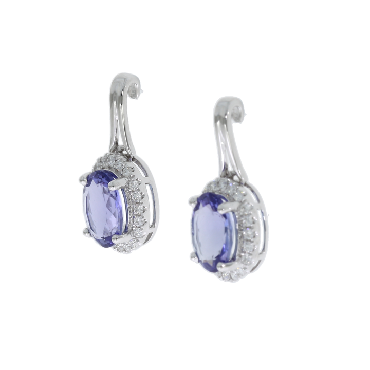 Tanzanite Diamond Halo Drop Earrings 14K White Gold