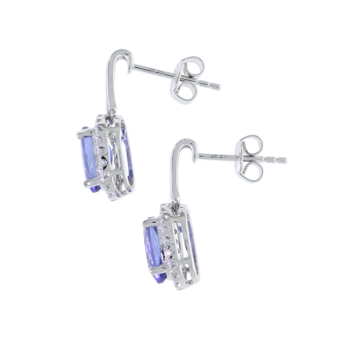Tanzanite Diamond Halo Drop Earrings 14K White Gold