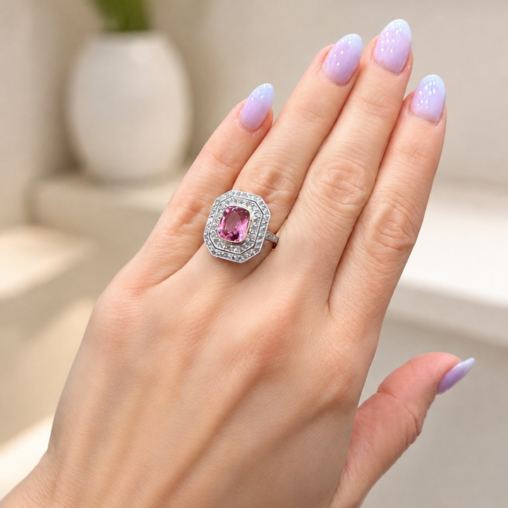 Pink Tourmaline Diamond Double Halo 1900&