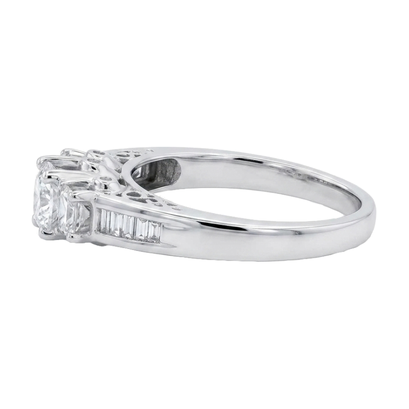 Three Stone Natural Princess Diamond 1CTW Anniversary Ring 14K White Gold