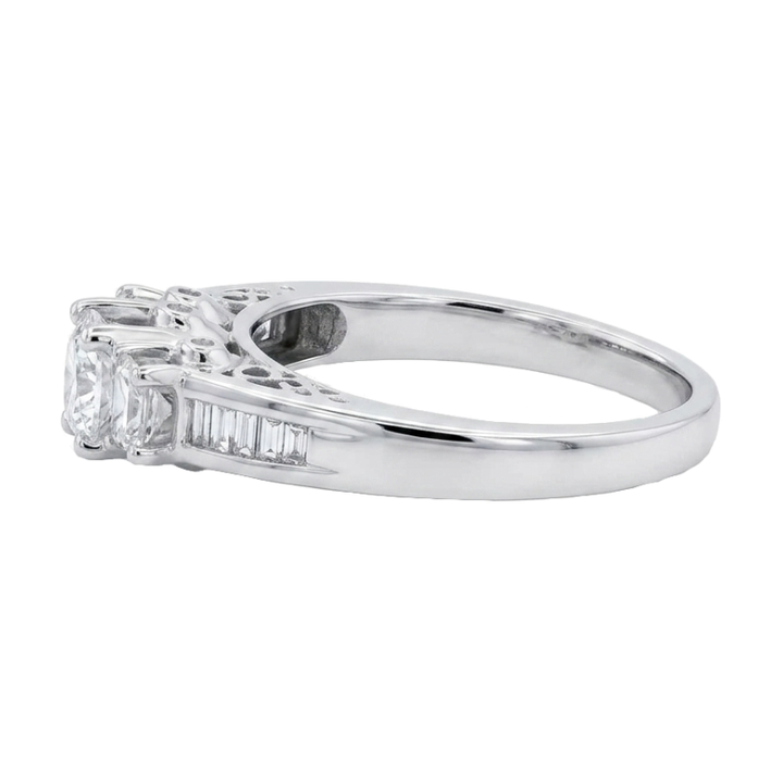 Three Stone Natural Princess Diamond 1CTW Anniversary Ring 14K White Gold