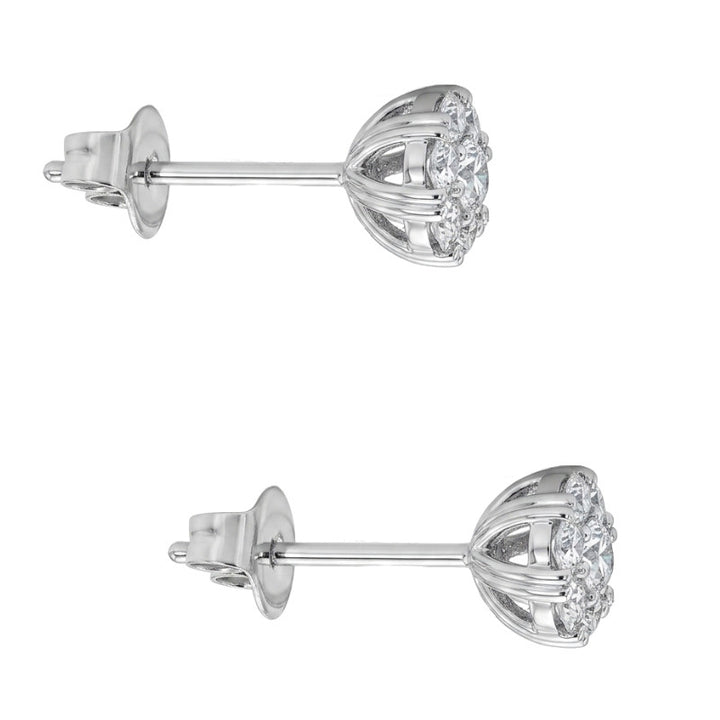 Cluster Natural Round Diamond Stud Earrings .50CTW 18K White Gold