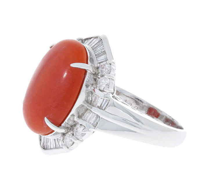 Coral Diamond Halo Ring Platinum .50 CTW