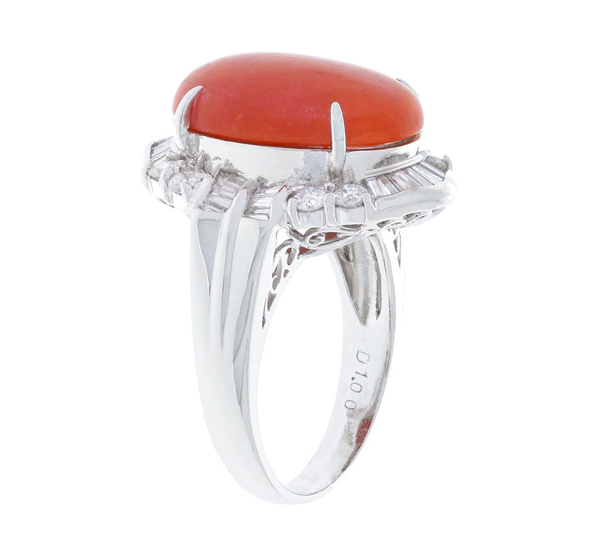 Coral Diamond Halo Ring Platinum .50 CTW