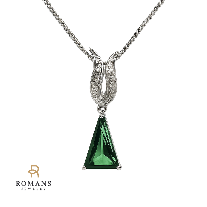 Natural Green Tourmaline Diamond Pendant 14K White Gold 2.33CT
