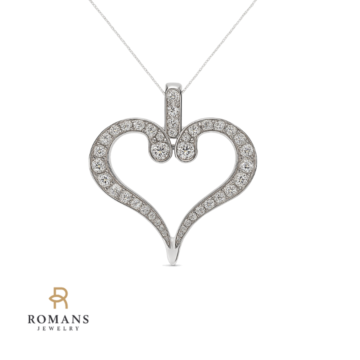 Diamond Heart Pendant 14K White Gold 1CTW