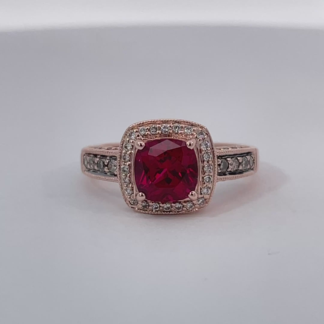 Le Van Lab Ruby Diamond Halo Ring 14K Rose Gold 1.78CT