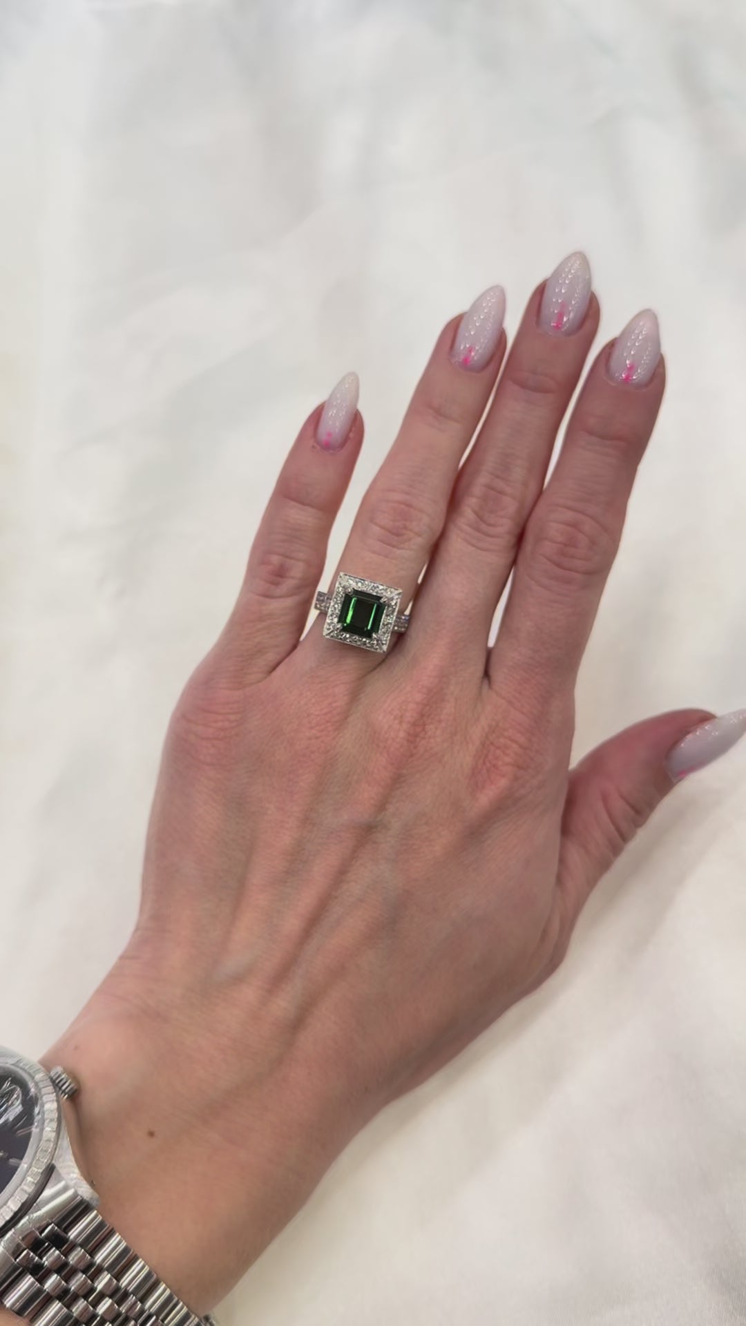 Tourmaline Diamond Halo Ring 14K White Gold 3.13 CT