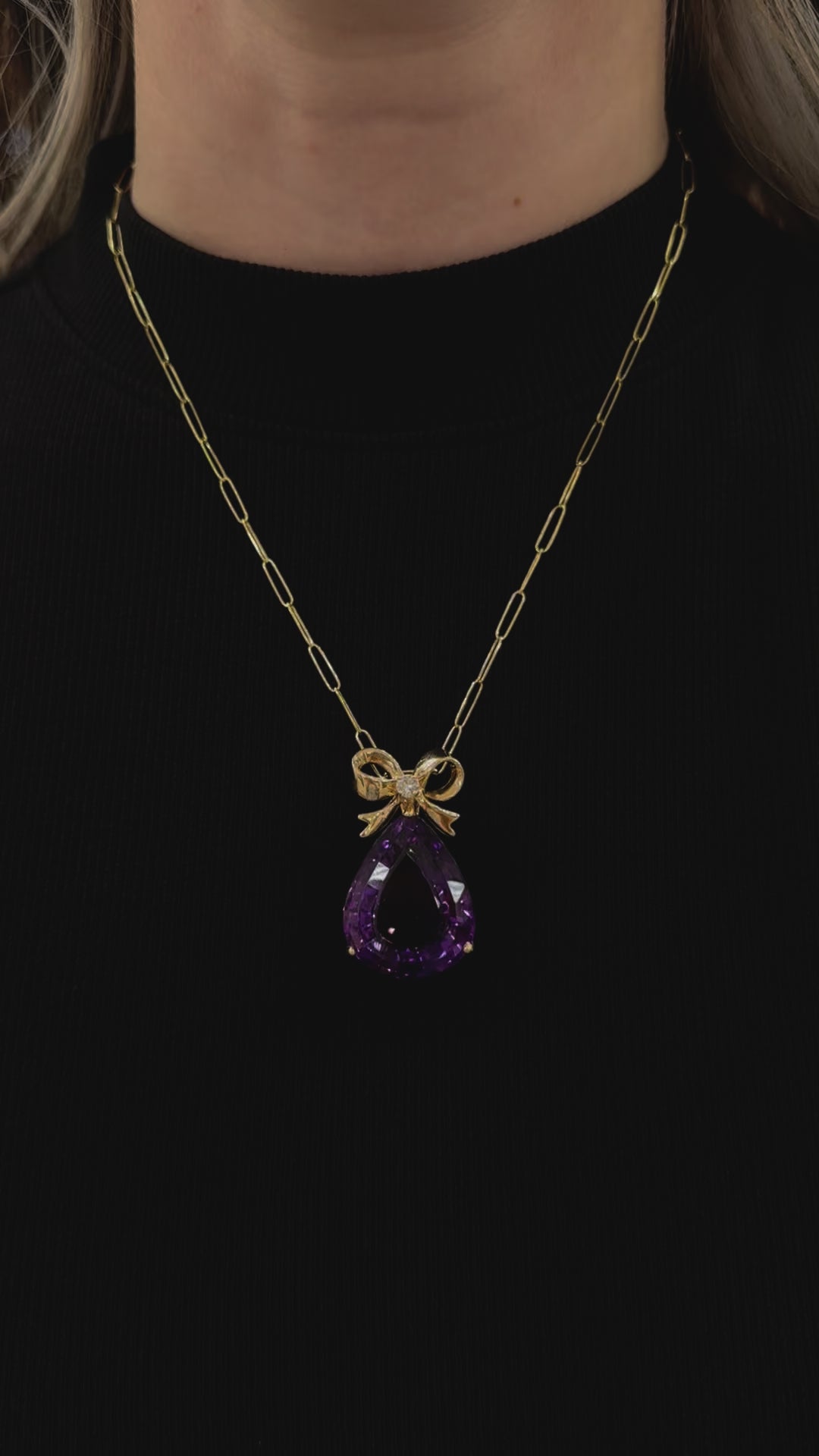 Amethyst Diamond Pendant 14K Yellow Gold 47CT
