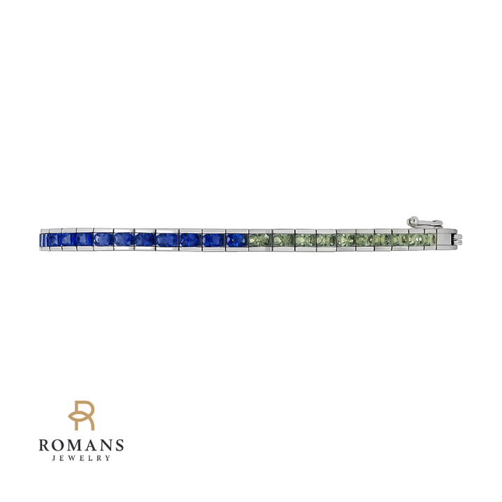 Multi-Colored Sapphire Tennis Bracelet 18K White Gold 2.86CTW