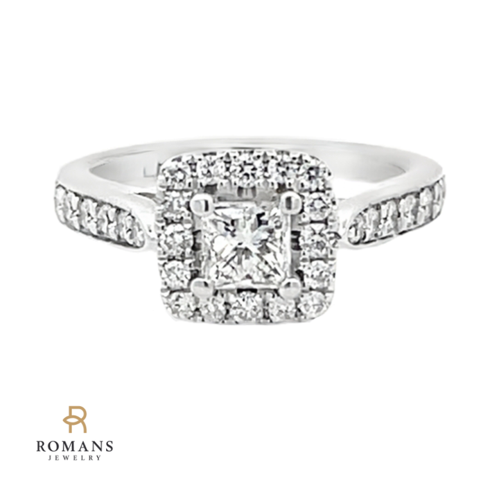 The Leo Princess Cut Diamond Halo Engagement Ring 14K White Gold 