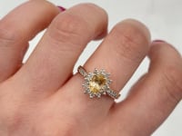 Citrine Diamond Halo Flower Ring 14K Yellow Gold .62CT