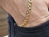 Flat Cuban Mens Bracelet 14K Yellow Gold