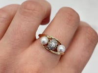 Vintage Pearl Diamond Ring 14K Two Tone .23CT