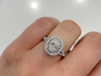 Oval Halo Engagement Diamond Ring 14K White Gold .48CT