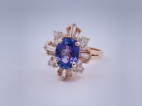 Tanzanite Diamond Star Halo Ring 14K Yellow Gold 1.66CT