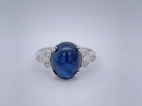Vintage Cabochon Star Sapphire 4CT 1950s Diamond Ring 14K White Gold