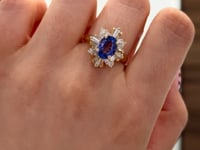 Tanzanite Diamond Star Halo Ring 14K Yellow Gold 1.66CT