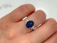 Vintage Cabochon Star Sapphire 4CT 1950s Diamond Ring 14K White Gold