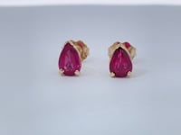 Natural Pear Cut Ruby Stud Earrings 2CTW 14K Yellow Gold