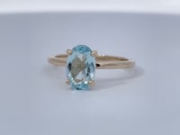 Solitaire Oval 1CT Natural Aquamarine Ring 14K Yellow Gold