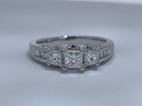 Three Stone Natural Princess Diamond 1CTW Anniversary Ring 14K White Gold