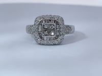 Invisible Set Princess Cut Natural Diamond Cluster Halo Ring 14K White Gold