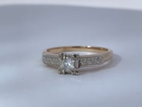Vintage Round Natural Diamond Engagement Ring 14K Two Tone 1950s